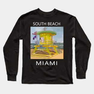 South Beach Lifeguard Tower in Miami Florida - Welshdesigns Long Sleeve T-Shirt